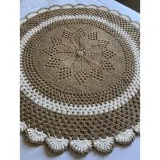 Tapete de Crochê Grande Redondo Marrom Camurça – 90cm Tapete para Quarto Sala Estilo Boho Chic Tapete Inverno