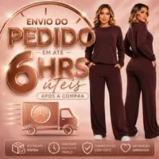 Conjunto Feminino Lanzinha Blusa e Calça Pantalona com Bolso Inverno