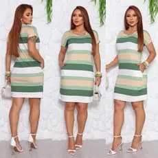 Vestido Curto Feminino Listrado Malha Fria Casual Verão