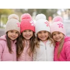 Gorro Touca Forrada Infantil Feminina Com Pompom Para Inverno Aconchegante e Quente Para Meninas
