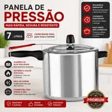Panela de Pressão 7L Alumínio Polido Alta Resistência Cozimento Rápido