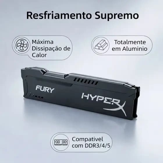 Dissipador de Calor para Memória DDR2, DDR3, DDR4 e DDR5 em alumínio - preto