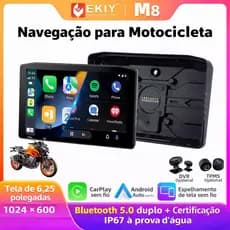 Central Multimídia para Moto EKIY M8 6,25” Tela Removível + Câmera + TPMS