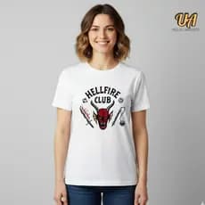 Camiseta Feminina Unissex Plus Size Oversized Série Stranger Things Hellfire Club - 100% Algodão