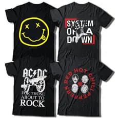 Camiseta Banda de Rock Masculina Unissex Nirvana System Of A Down ACDC Red Hot 100% Algodão Premium