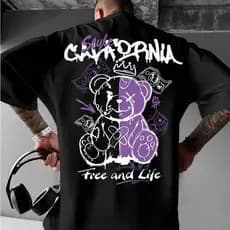 Camiseta Masculina Unissex Plus Size Oversized Street Wear 100% Algodão Premium Urso California Style Dollar Dinheiro