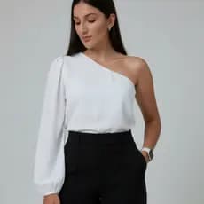 Blusa Feminina Um Ombro Só Alfaiataria Mula Manca Manga Bufante Social Bia