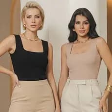Body Feminino Canelado Básico Alça Larga Decote Quadrado Com Fecho Preto Nude Juliana