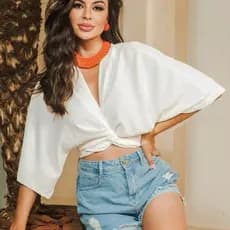Blusa Feminina alfaiataria Cropped transpassado kimono com tira varias maneiras de amarrar morcego Joice
