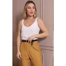 Blusa Regata Crepe Duna Feminina Decote V Sofisticada Diana