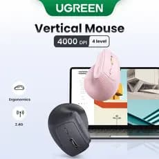 UGREEN Vertical 4000DPI 2.4G Ergonômico Sem Fio Silencioso Clique Mouse 4 Velocidades Ajustável 10M Transmissão Estável