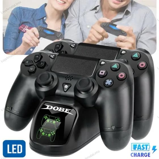 Base Dock Carregador Duplo Turbo Para Controle Playstation Ps4