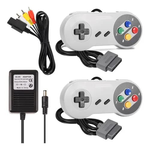 Kit Completo Super Nintendo 2 Controles Fonte Cabo Av
