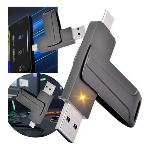 Pen Drive 2 Em 1 64gb Usb E Tipo C Compatível Com Android Preto Pen Drive