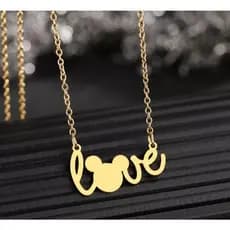 Colar Mickey Love aço inox banhado ouro 18k Disney Orlando