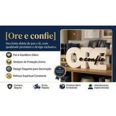 Frase Decorativa Ore e Confie em 3D | Placa Decorativa Religiosa Fé Decoração Quarto Sala Presente