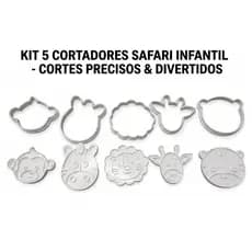 Cortadores Safari Animais Kit 5 Infantil Biscoito Bolacha Massinha Decorar