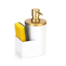 DISPENSER PARA DETERGENTE E BUCHA 600ML BRANCO/DOURADO FOSCO