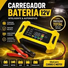 Carregador de Bateria 12V Inteligente Turbo Carro Moto Caminhão | Carga Rápida + Recuperador de Bateria