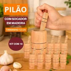 Kit 10 Pilão Madeira Socador Amassador Temperos Alho Atacado 12 cm