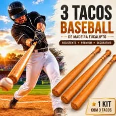KIT 3 - TACOS BASTÃO DE BEISEBOL EM MADEIRA MACIÇA EM EUCALIPTO, DECORAÇÃO EM CASA, JOGOS DE RUA