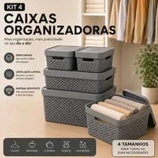 Kit 4 Caixas Organizadoras com Tampa Empilháveis 4,5L+4,5L+11L+17L |Multiuso Closet Banheiro Cozinha