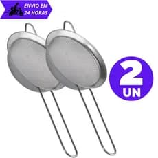KIT Ate 2 Peneira Media 16cm Coador Aço Inox para Cozinha Casa Restaurante Óleo Doce e Sobremesa