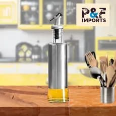 Kit Até 4 Galheteiro 500ml Porta Azeite e Vinagre de Vidro Premium e Aço Inox com Dosador