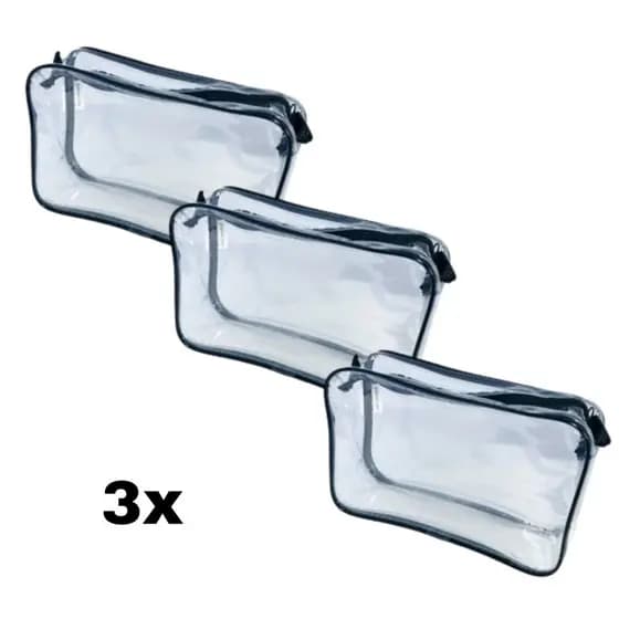 Kit com 3 Necessaire transparente e AZUL MARINHO 23X15
