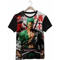 Camisa Camiseta Personalizada Anime One Piece Zoro Impressão Digital Arte Própria - OBDS