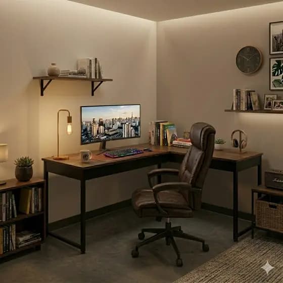 Mesa em L Design Moderno Escritório Organizado Elegante