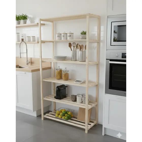 Prateleira Estante 6 Andares de Madeira Pinus Natural Para cozinha, Quartos, Lavanderia 170x80cm