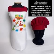 Avental para mesversario pintando o 7 e touca de confeiteiro