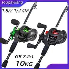 Sougayilang Conjunto De Varas De Pesca Telescópicas 1.8-2.4M Ultralight Portáteis E Carretel De Isca 8.1 : 1 Relação Engrenagem Max Drag 10KG