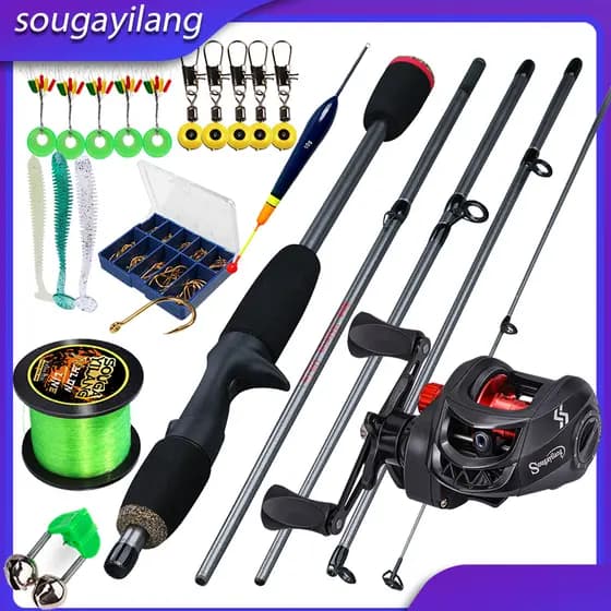 Sougayilang Conjunto De Carretel De Pesca Com 1.8 Combos De Varas 7.2 : 1 Relação Engrenagem 8 + 1BB Max Drag 10KG