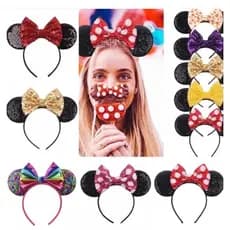 Tiara Minnie Laço Vermelho Tiara Infantil com Orelhas Minnie Mouse Lantejoulas