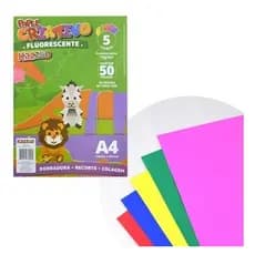 Papel Criativo 5 Cores 50 folhas Fluorescentes A4 Pacote lápis de cor lapis de escrever caneta volta a aulas blackfriday