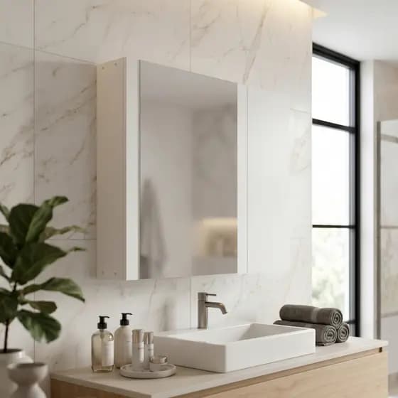 Armário Espelheira para Banheiro e Lavabo com Espelho 2 Portas Design Moderno LUNIM