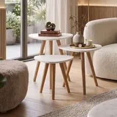 Kit 3 Mesas Laterais e apoio orgânicas, Kit mesas de centro modernas, Redondas Pé Palito Decorativas Sala Quarto LUNIM