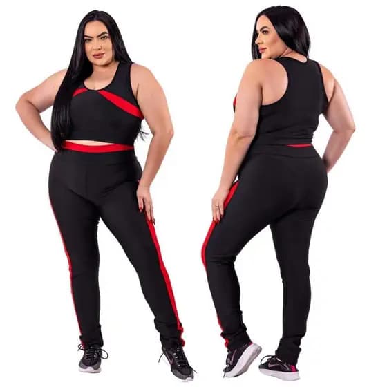 Conjunto Fitness Feminino Calça Legging Top Nadador Plus Size
