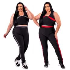 Kit 2 Conjunto Fitness Feminino Calça Legging Top Plus Size
