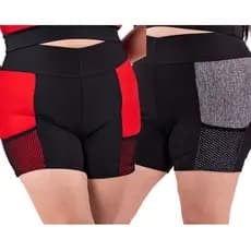 KIT 2 Short Feminino Fitness Academia com Bolso de Tela Porta Celular ref 303