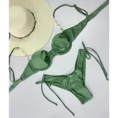 Biquíni Fio Duplo com Bojo Removível e Búzios – Moda Praia Verão Feminino P M G GG