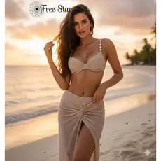 Trikini 3 peças Conjunto de biquíni meia taça com saída tule feminino
