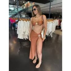 trikini conjunto de biquíni com saída de praia Estrela maia taça