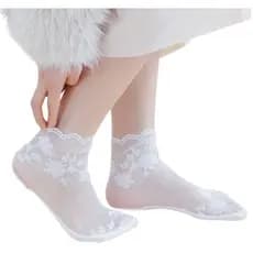 Meias de Renda Antiderrapante Luxo Para Mulheres Sensuais Tamanho Único Branca Paris
