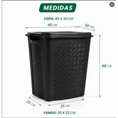 CESTO ORGANIZADOR PLASTICO 45 LITROS PRETO COM TAMPA PARA ROUPAS E UTENSILIOS DOMESTICOS