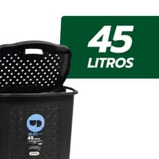 Cesto Para Roupa Suja Rattan 45L Com Tampa Organizador Lavanderia Banheiro 48x45x35 Na Cor Preta
