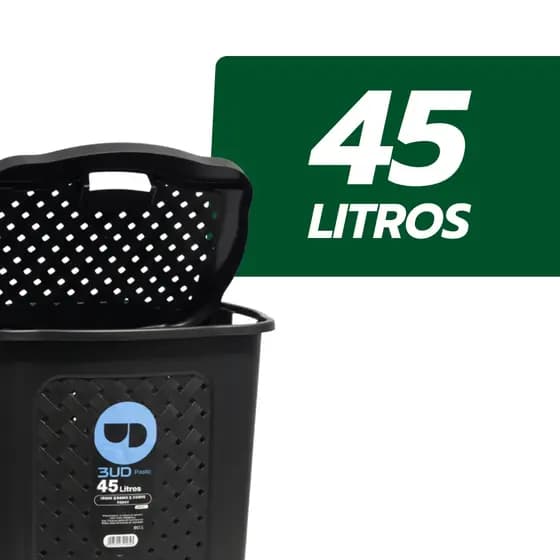Cesto Plastico 45 Litros com Tampa Preto Organizador Grande Ideal para Organizar Seus Utensilios Domesticos
