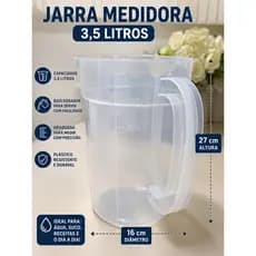 Jarra Plástica Medidora 3,5 Litros com Bico Dosador Com Cabo Ideal para Sucos e Receitas Resistente e Durável